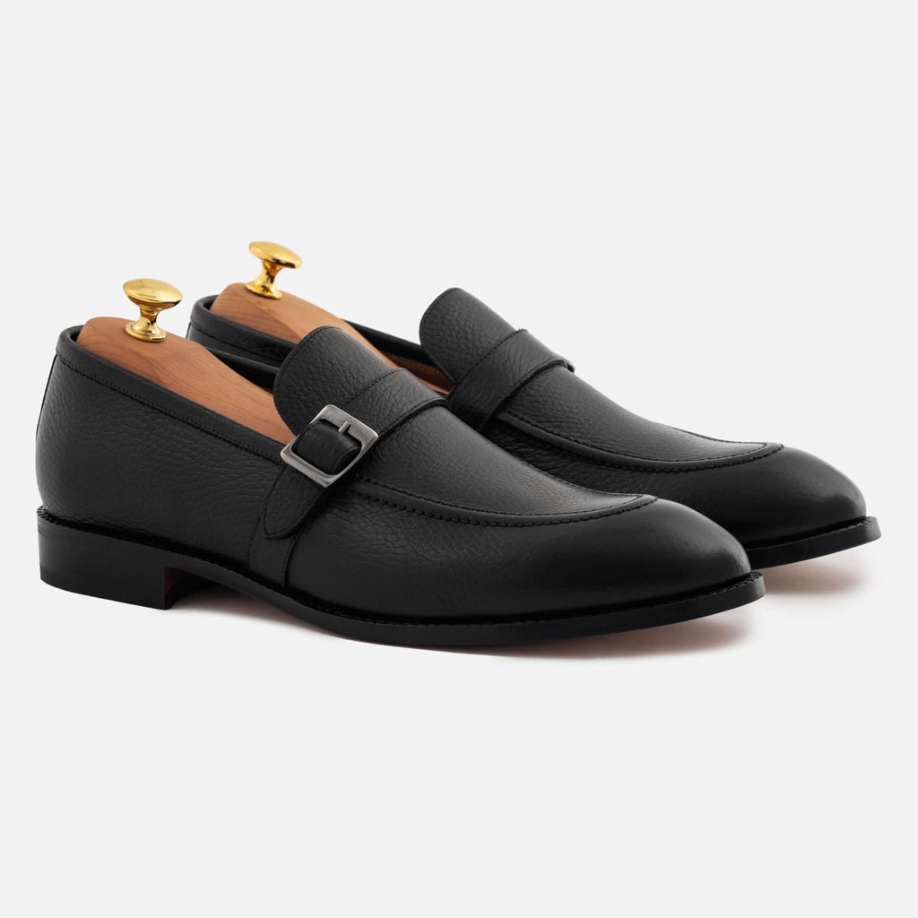 Archie Pebbled Leather Belted Loafers