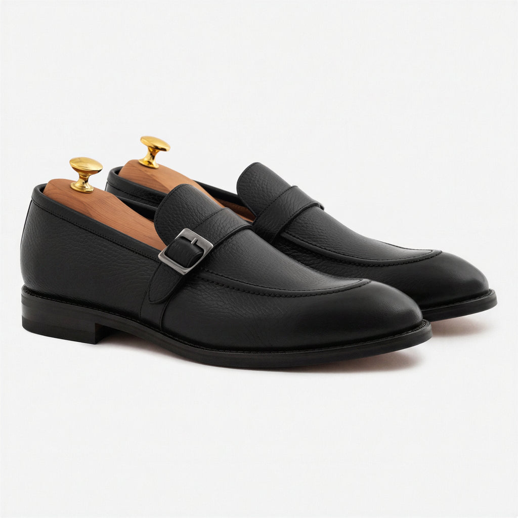 Archie Pebbled Leather Belted Loafers