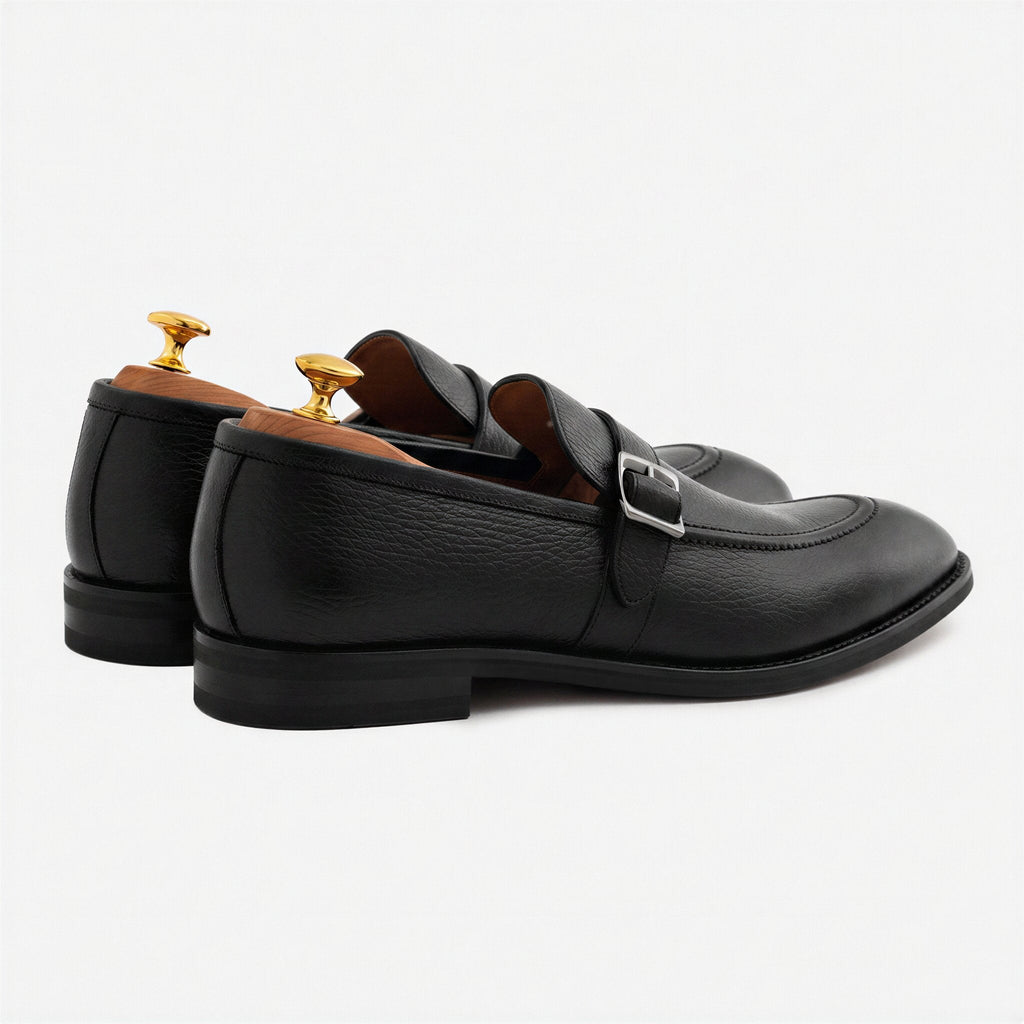 Archie Pebbled Leather Belted Loafers
