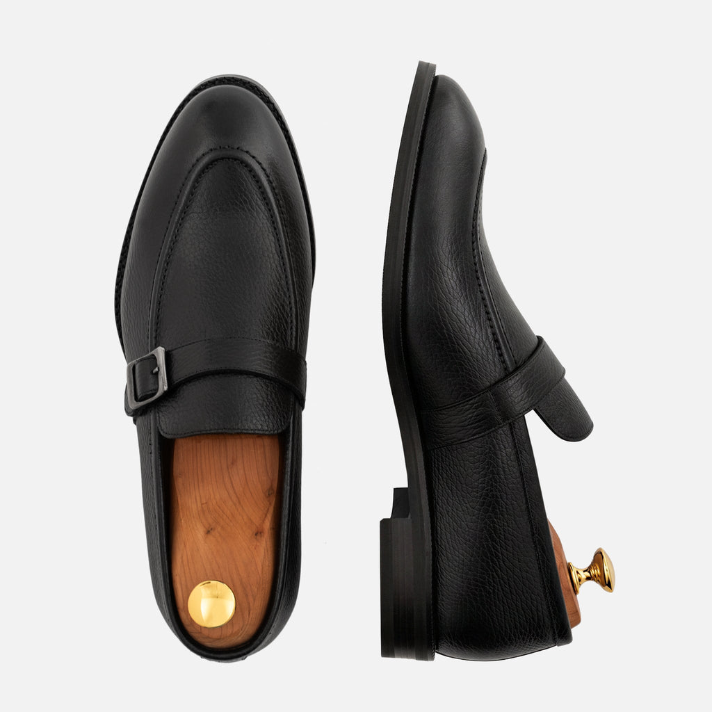 Archie Pebbled Leather Belted Loafers