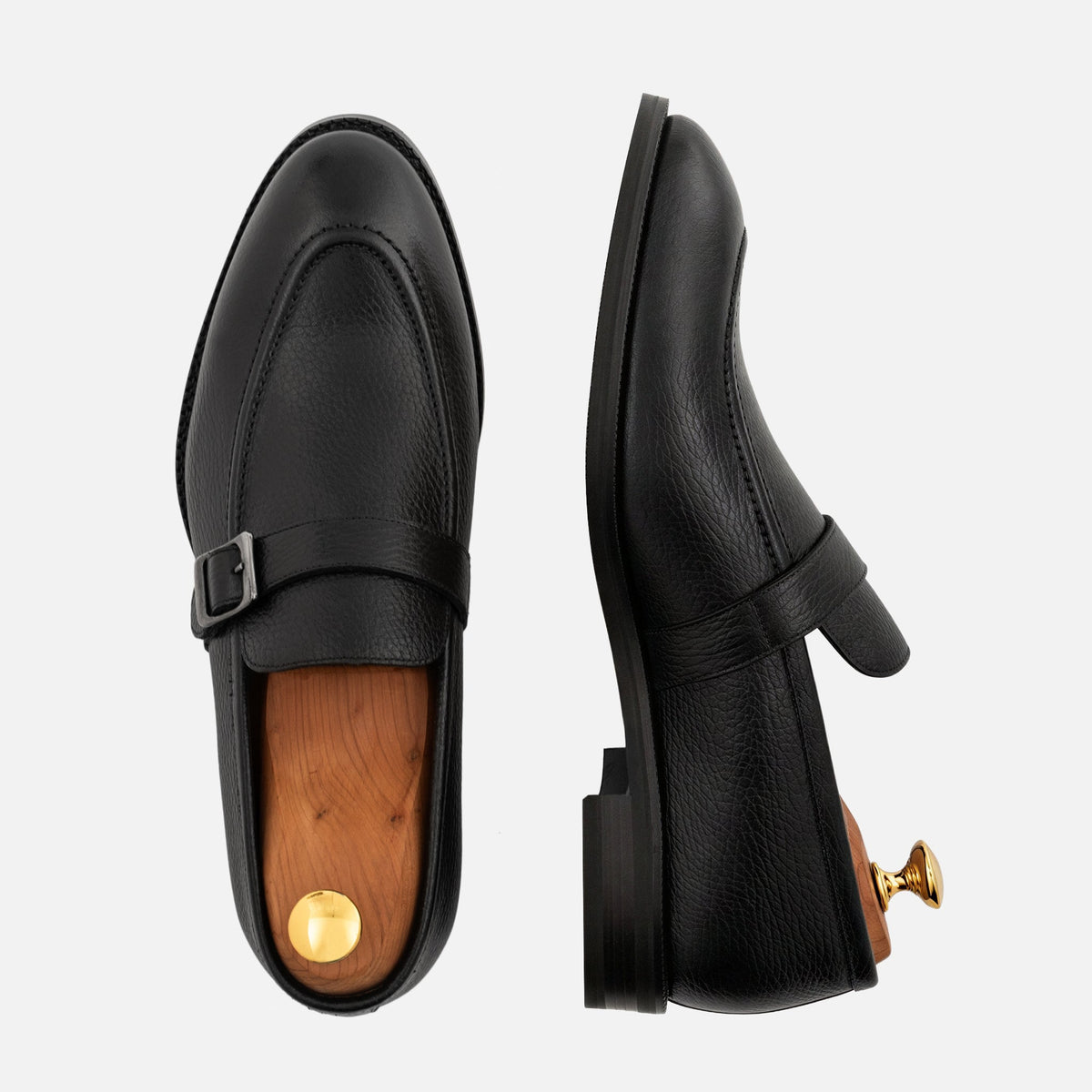 Archie Pebbled Leather Belted Loafers