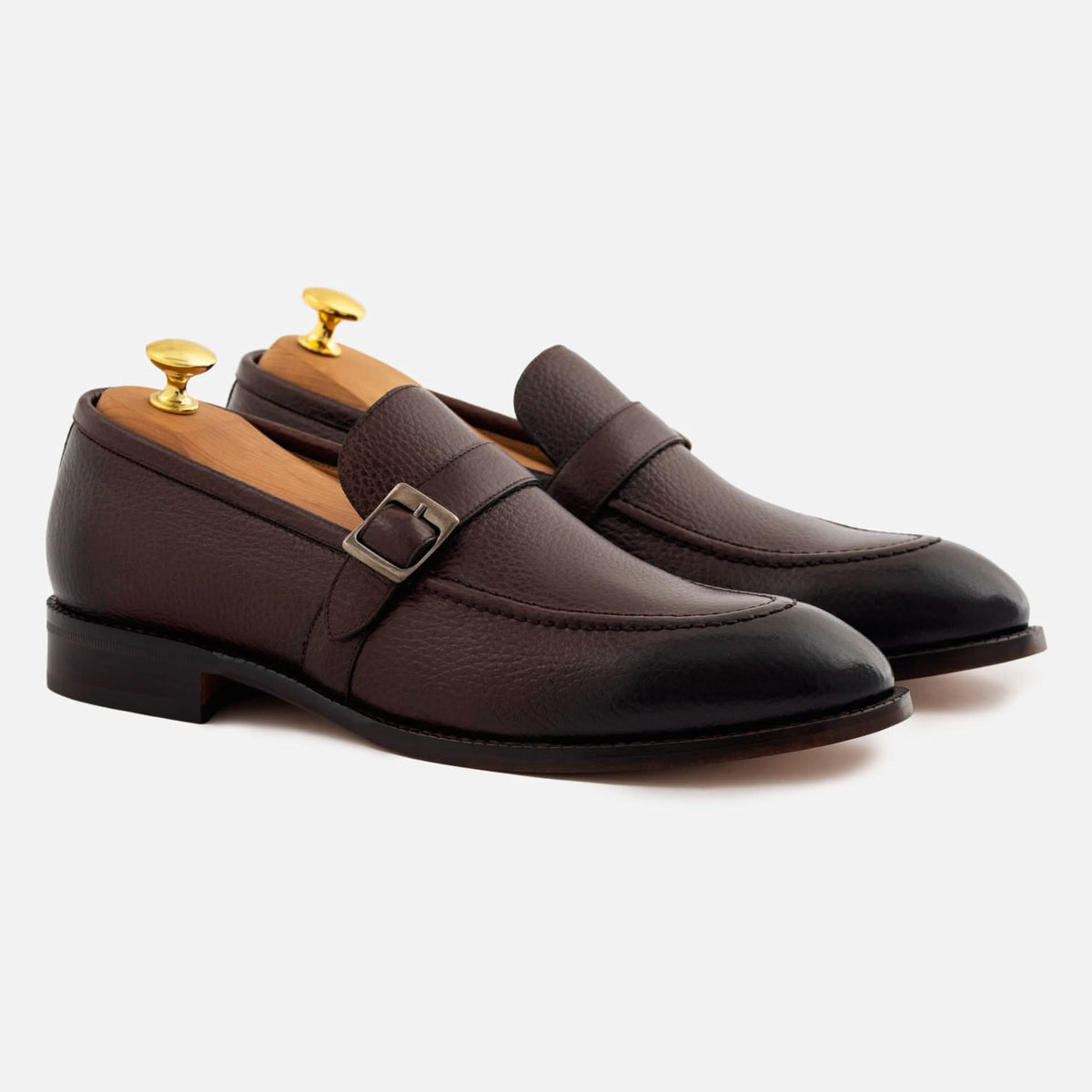 Archie Pebbled Leather Belted Loafers