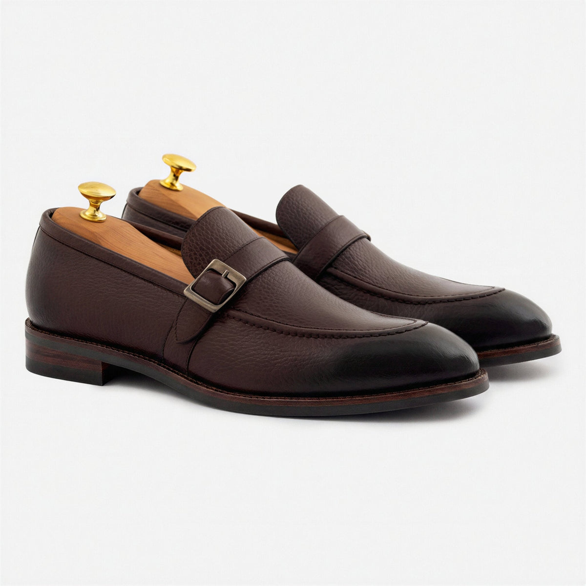 Archie Pebbled Leather Belted Loafers